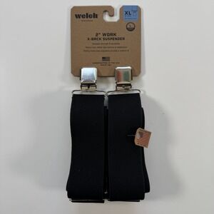 WELCH 2" X-Back Casual Clip On Suspender Sz XL 36-54" Long Black Made in USA
